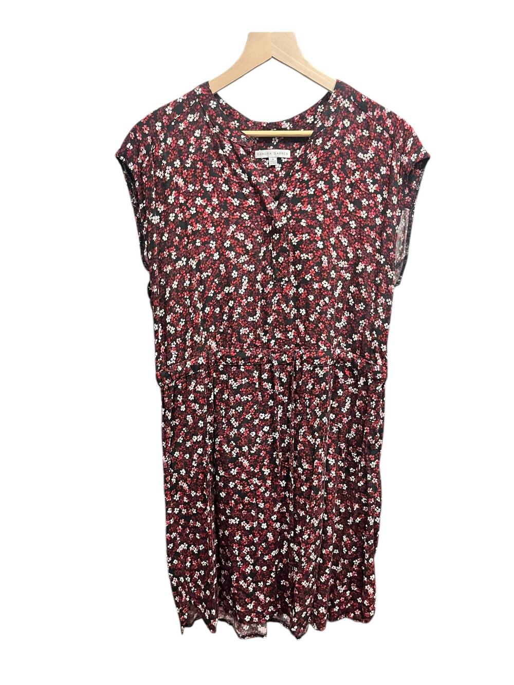 Sandra Darren Women's Red Pink Floral Blouson Drawstring Above Knee Dress 16